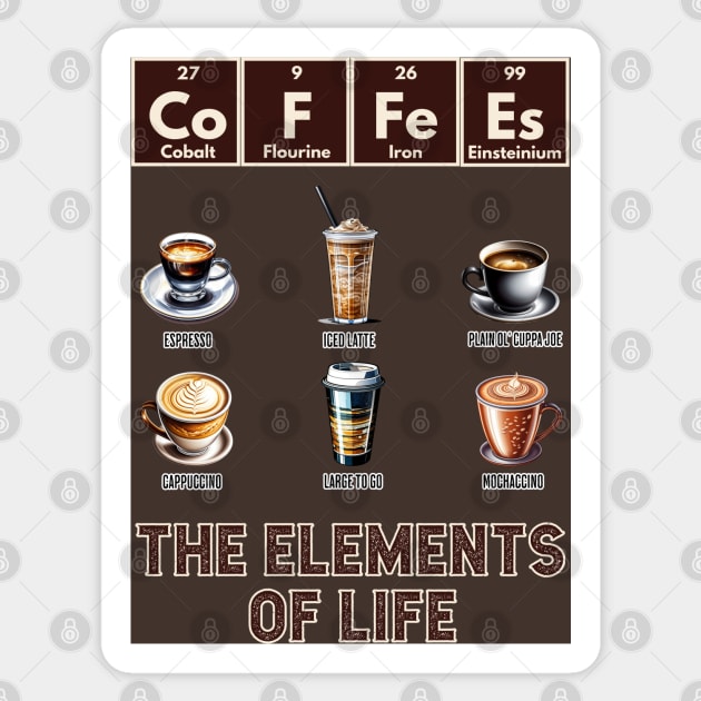 CoFFeEs: The Elements of Life with different coffee styles Sticker by Luxinda